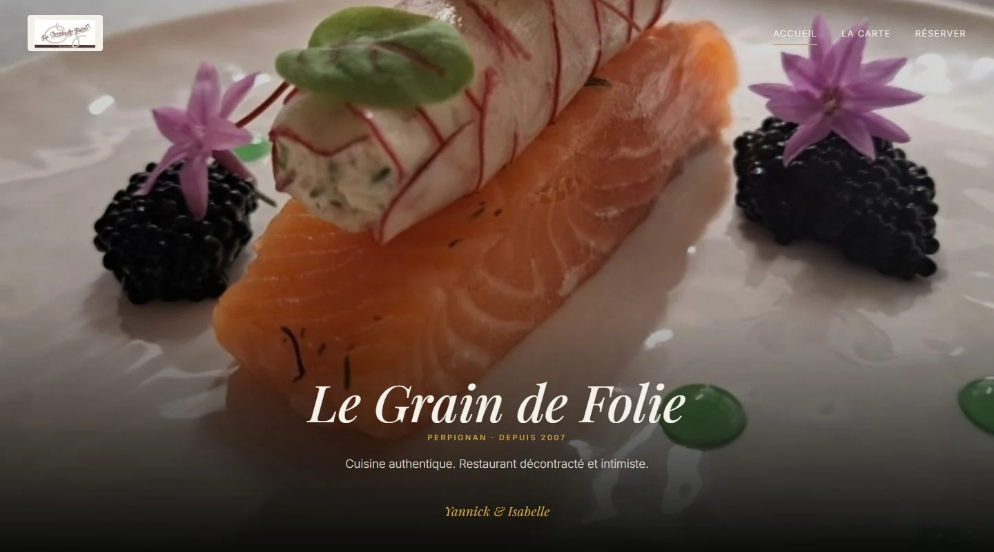Page d’accueil du site du Grain de Folie sur ordinateur